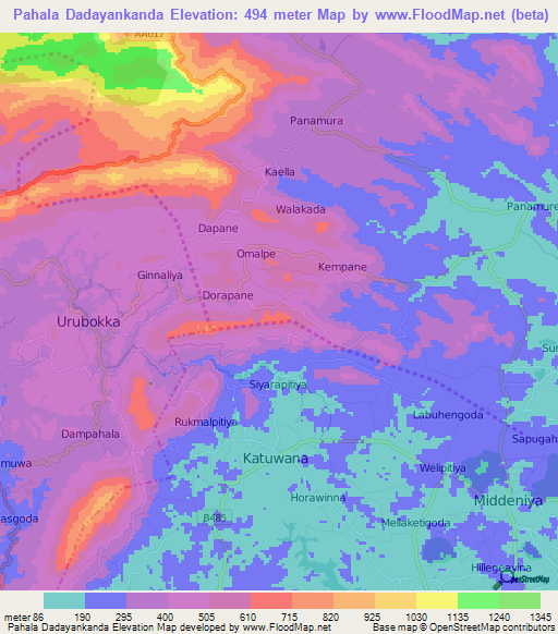 Pahala Dadayankanda,Sri Lanka Elevation Map