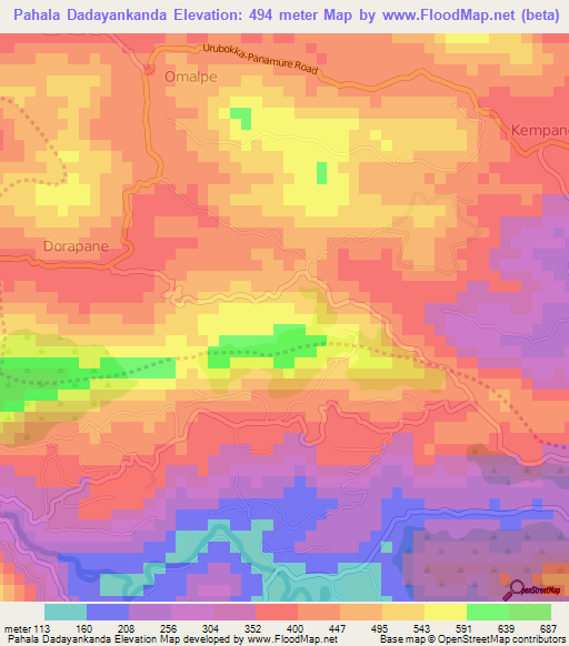 Pahala Dadayankanda,Sri Lanka Elevation Map