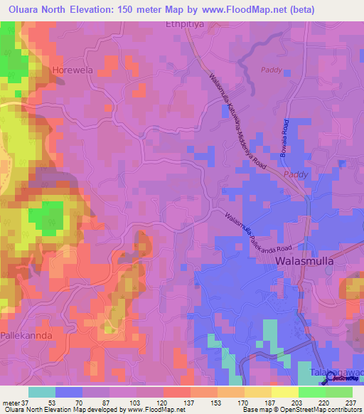 Oluara North,Sri Lanka Elevation Map