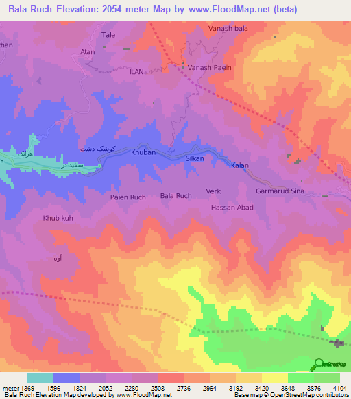 Bala Ruch,Iran Elevation Map