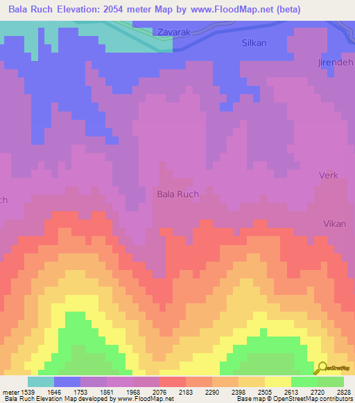 Bala Ruch,Iran Elevation Map