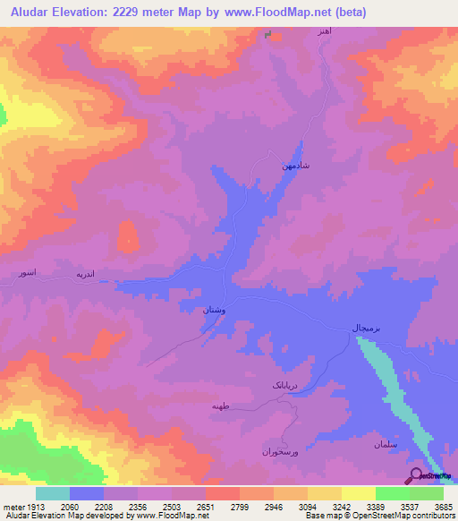 Aludar,Iran Elevation Map