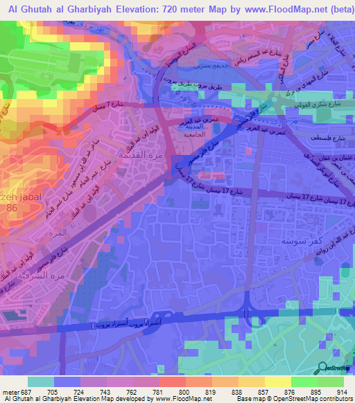 Al Ghutah al Gharbiyah,Syria Elevation Map