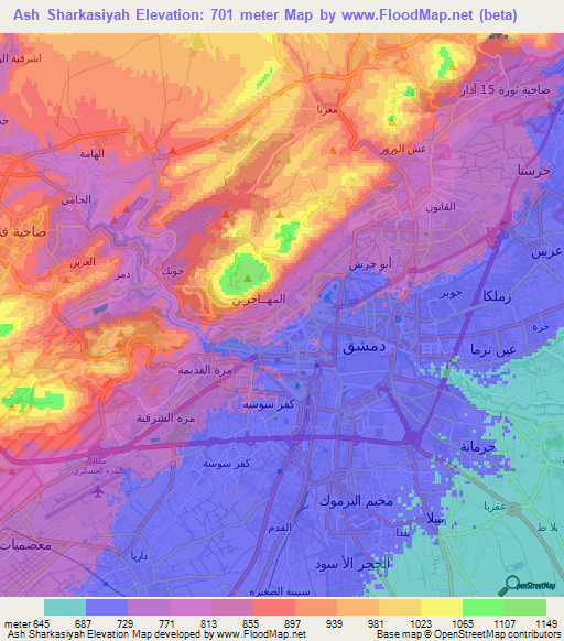 Ash Sharkasiyah,Syria Elevation Map