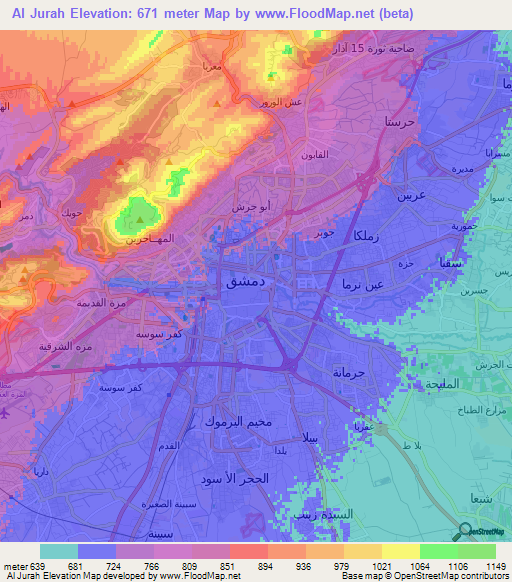 Al Jurah,Syria Elevation Map