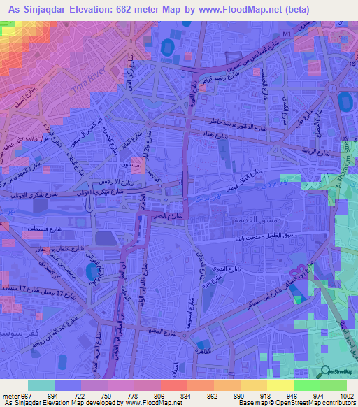As Sinjaqdar,Syria Elevation Map