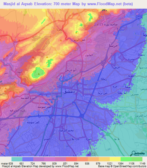 Masjid al Aqsab,Syria Elevation Map