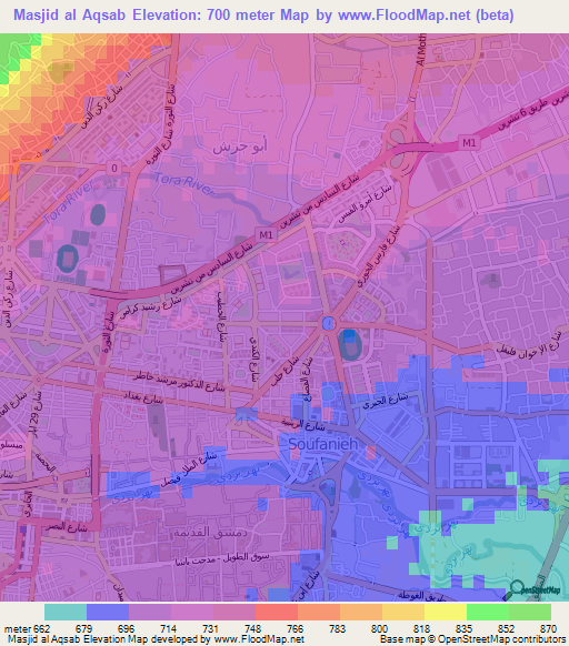 Masjid al Aqsab,Syria Elevation Map