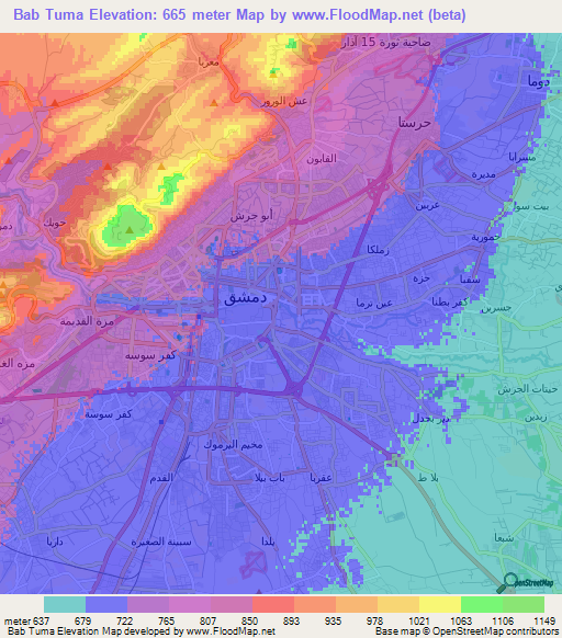 Bab Tuma,Syria Elevation Map