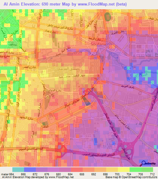 Al Amin,Syria Elevation Map