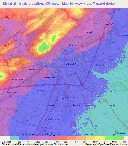 Birkat al Hattab,Syria Elevation Map