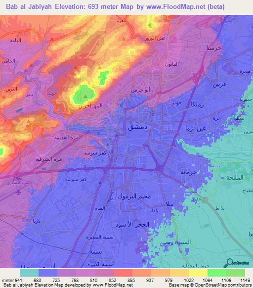 Bab al Jabiyah,Syria Elevation Map