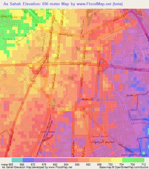 As Sahah,Syria Elevation Map