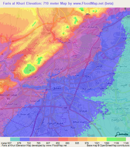Faris al Khuri,Syria Elevation Map