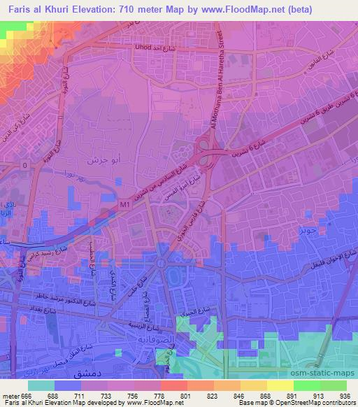 Faris al Khuri,Syria Elevation Map
