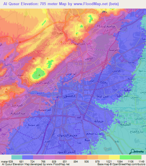 Al Qusur,Syria Elevation Map