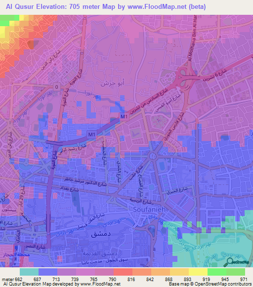 Al Qusur,Syria Elevation Map