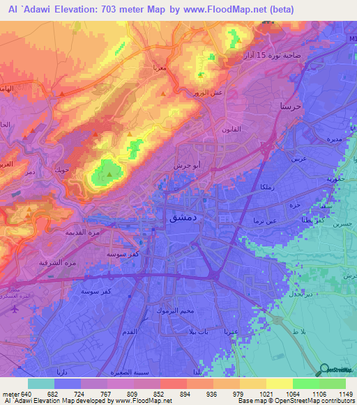 Al `Adawi,Syria Elevation Map