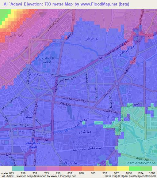 Al `Adawi,Syria Elevation Map