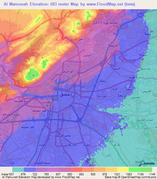 Al Mamunah,Syria Elevation Map