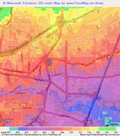 Al Mamunah,Syria Elevation Map