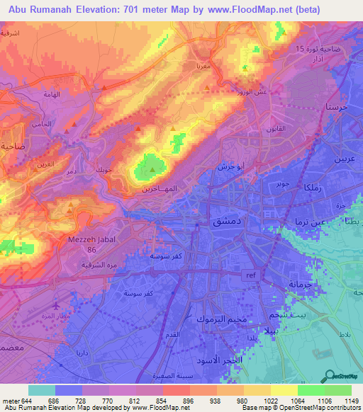 Abu Rumanah,Syria Elevation Map