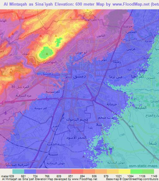 Al Mintaqah as Sina`iyah,Syria Elevation Map
