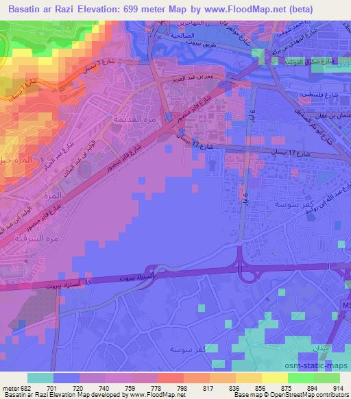 Basatin ar Razi,Syria Elevation Map