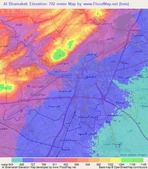 Al Biramakah,Syria Elevation Map