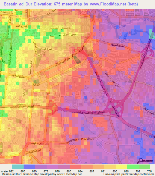 Basatin ad Dur,Syria Elevation Map