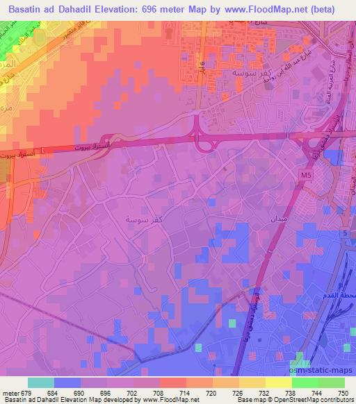 Basatin ad Dahadil,Syria Elevation Map