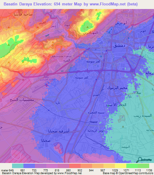 Basatin Daraya,Syria Elevation Map