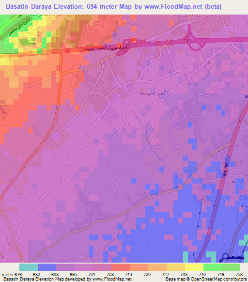 Basatin Daraya,Syria Elevation Map