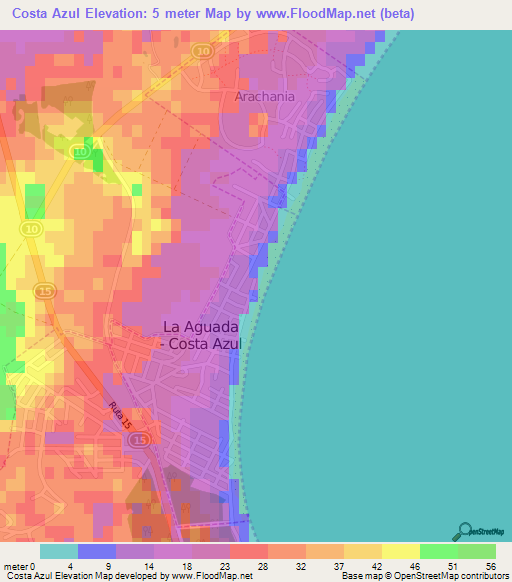 Costa Azul,Uruguay Elevation Map