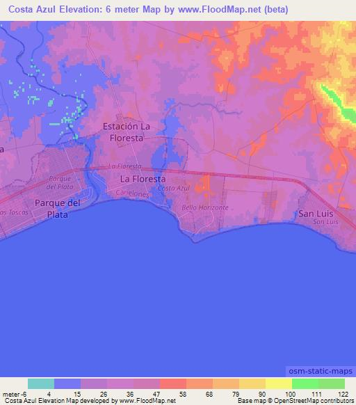 Costa Azul,Uruguay Elevation Map