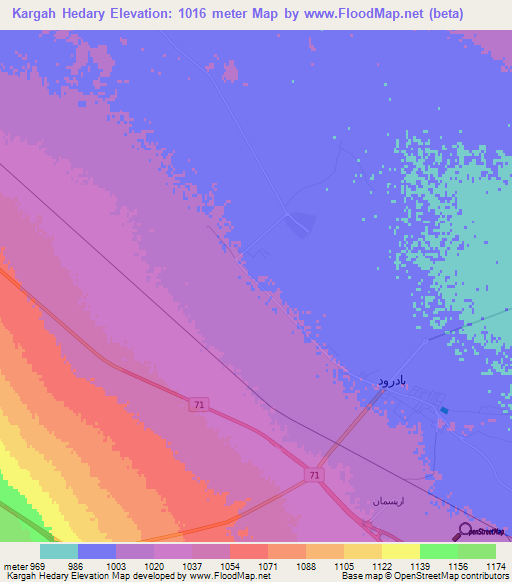 Kargah Hedary,Iran Elevation Map
