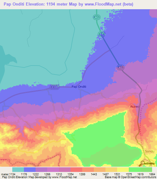 Pap Onditi,Kenya Elevation Map