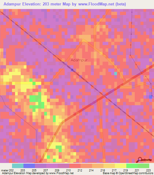 Adampur,India Elevation Map
