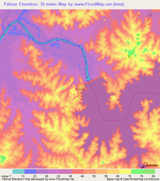 Palmar,Uruguay Elevation Map