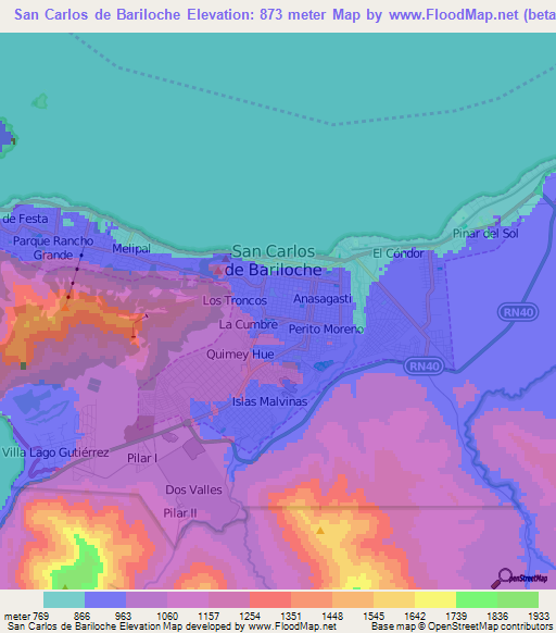 San Carlos de Bariloche,Argentina Elevation Map