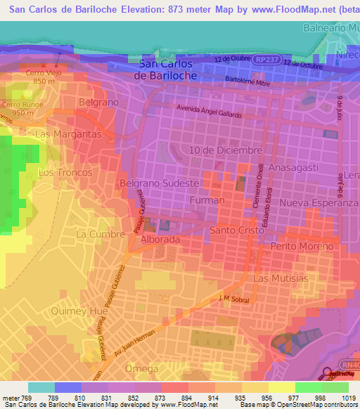 San Carlos de Bariloche,Argentina Elevation Map