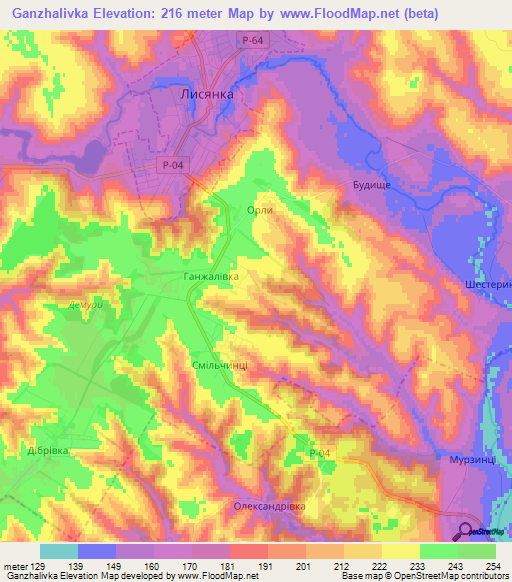 Ganzhalivka,Ukraine Elevation Map