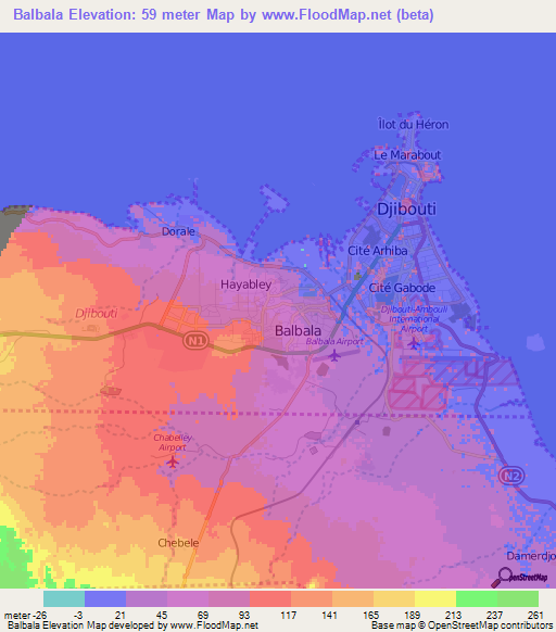 Balbala,Djibouti Elevation Map
