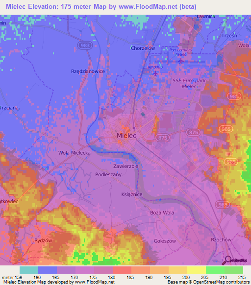 Mielec,Poland Elevation Map