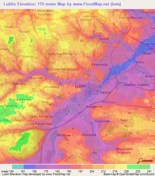 Lublin,Poland Elevation Map
