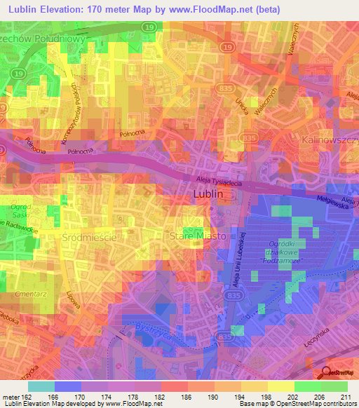 Lublin,Poland Elevation Map