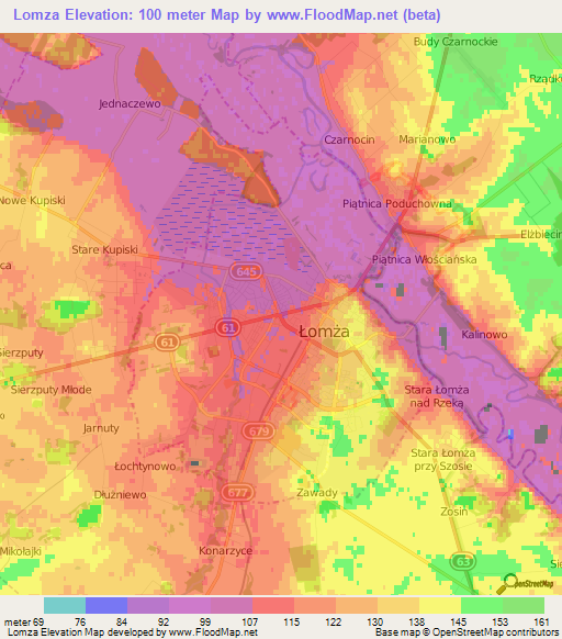 Lomza,Poland Elevation Map