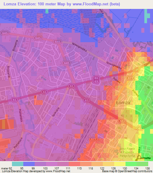 Lomza,Poland Elevation Map