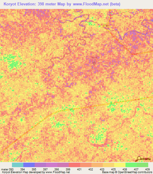 Koryot,Sudan Elevation Map