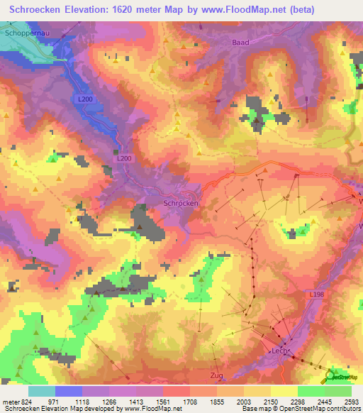 Schroecken,Austria Elevation Map